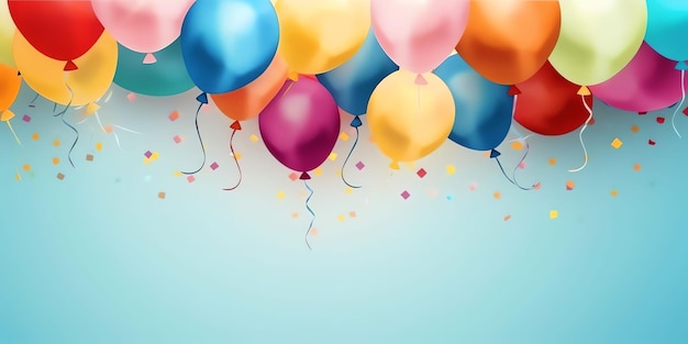 Un montón de globos de colores con confeti en la parte inferior.