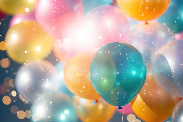 Un montón de globos de colores con fondo de fiesta de celebración feliz Ilustración generada por AI