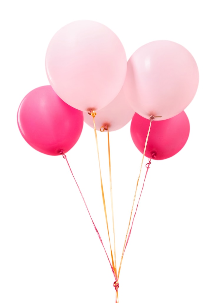 Foto montón de globos de colores sobre fondo blanco.
