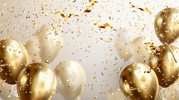 un montón de globos con confeti dorado en ellos