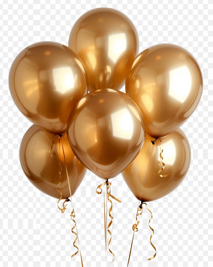 Un montón de globos dorados minimalistas en blanco