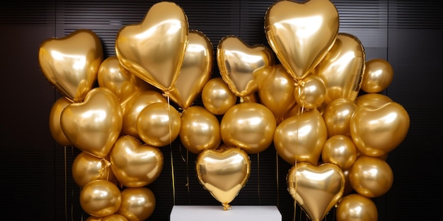 Un montón de globos dorados con la palabra amor en ellos.
