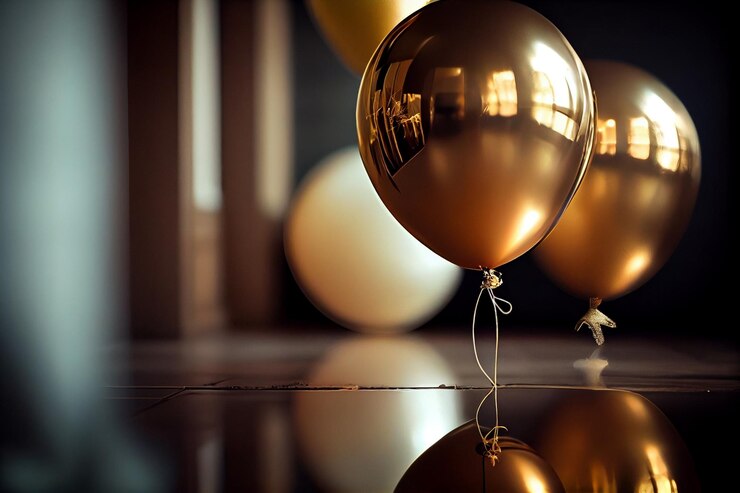 Montón de globos dorados sobre un fondo oscurogenerativo ai
