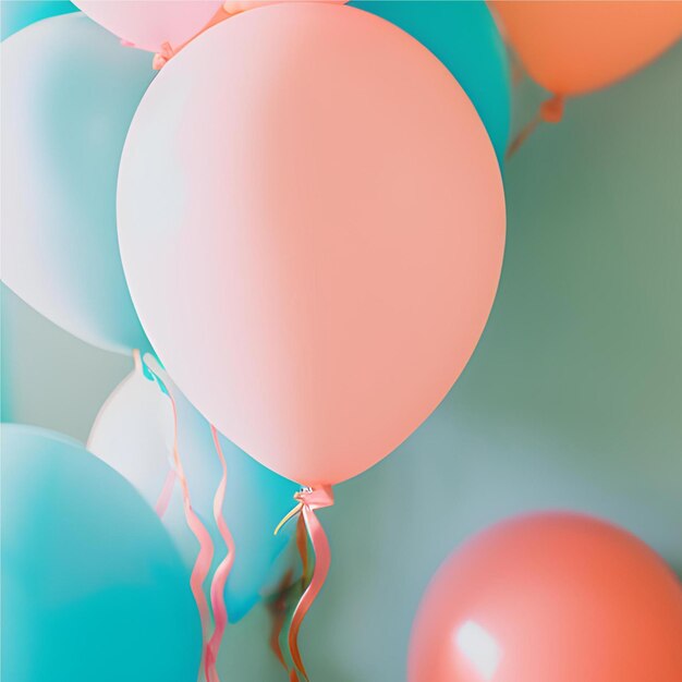 Un montón de globos con un fondo rosa y azul.