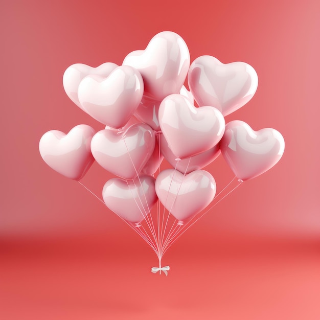 Un montón de globos en forma de corazón diseño de tarjetas de vacaciones para el día de San Valentín o el concepto romántico de la boda