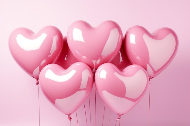 Un montón de globos en forma de corazón rosado Fondo rosado IA generativa