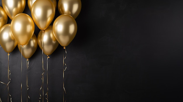 un montón de globos de oro en un fondo de pared negra