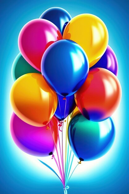 Foto un montón de globos con la palabra feliz cumpleaños en la parte inferior.