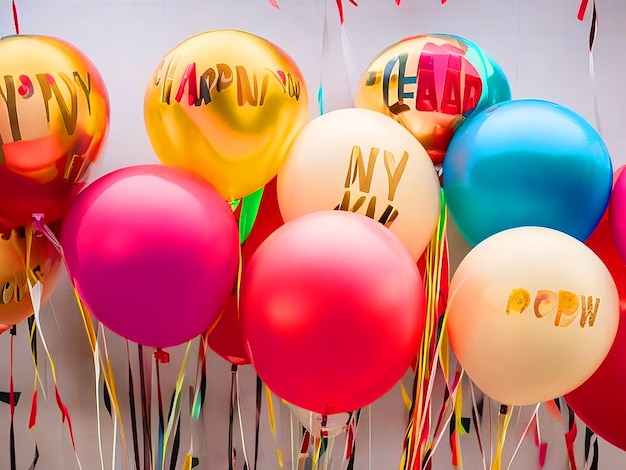 un montón de globos que dicen feliz año nuevo 3d descarga de imágenes gratis