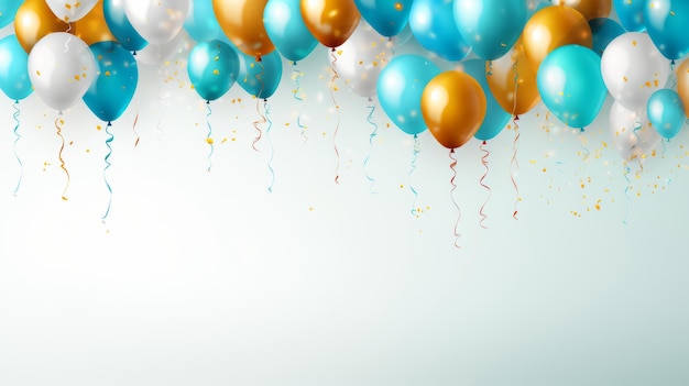 Un montón de globos con rayas y confeti