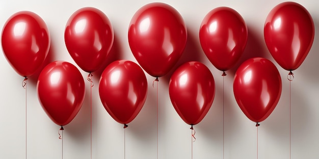 Un montón de globos rojos aislados sobre un fondo blanco globos de helio flotantes