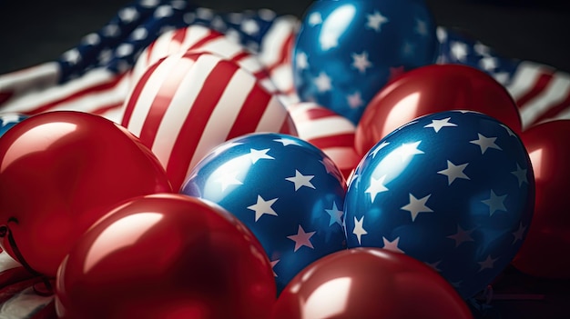 Un montón de globos rojos, blancos y azules.