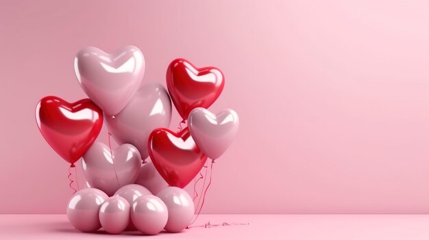 Montón de globos rojos brillantes dispuestos en forma de corazón regalo flotante para el amor sobre fondo blanco 3D