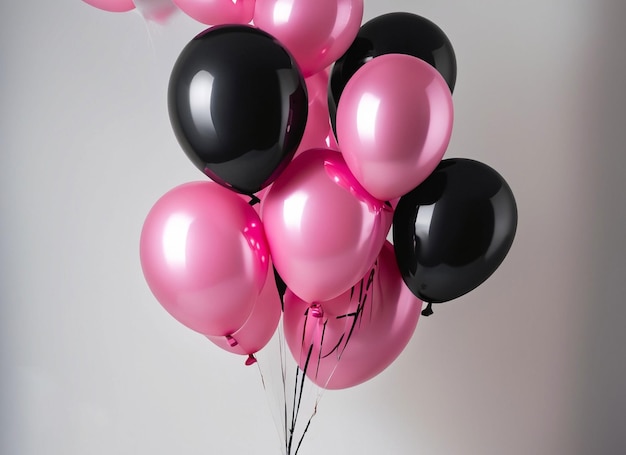 Un montón de globos rosas y negros con el número 4 en ellos.