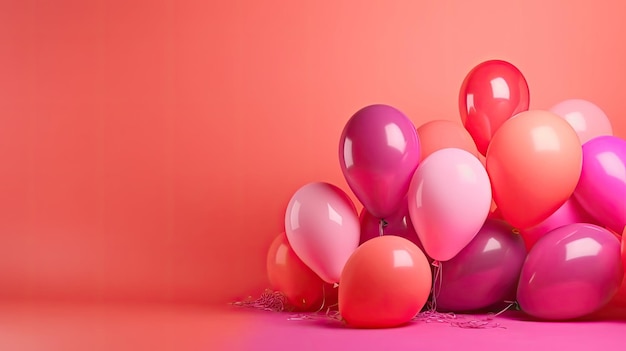 Un montón de globos rosas sobre un fondo rosa.