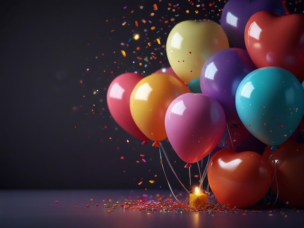 un montón de globos con una vela en el medio de ellos