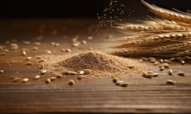 un montón de grano y trigo sobre una mesa