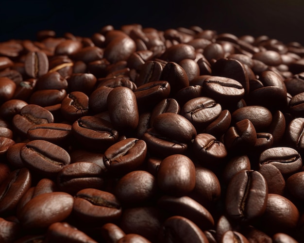 Un montón de granos de café con la palabra café en él