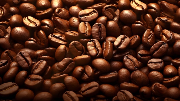 Un montón de granos de café con la palabra café