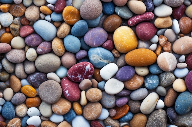 Un montón de guijarros de colores con uno que dice 'piedras'