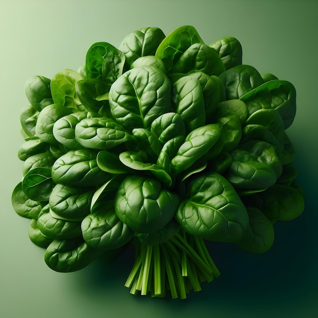 Foto un montón de hojas de espinaca vibrantes llenas de nutrientes aisladas en un plano verde saludable