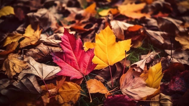 Un montón de hojas de otoño en el suelo