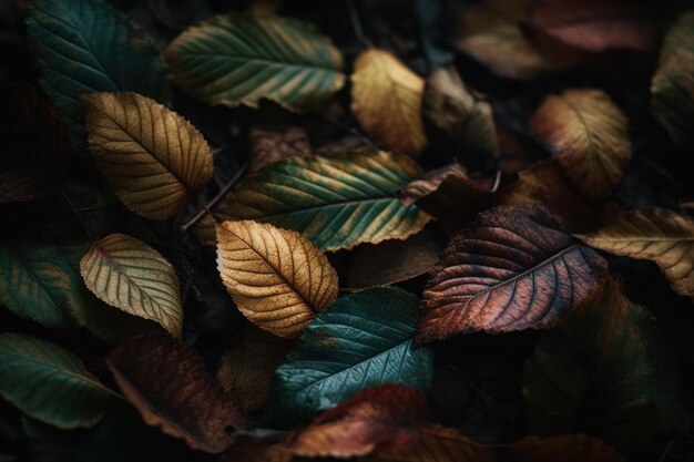 Un montón de hojas con la palabra otoño.