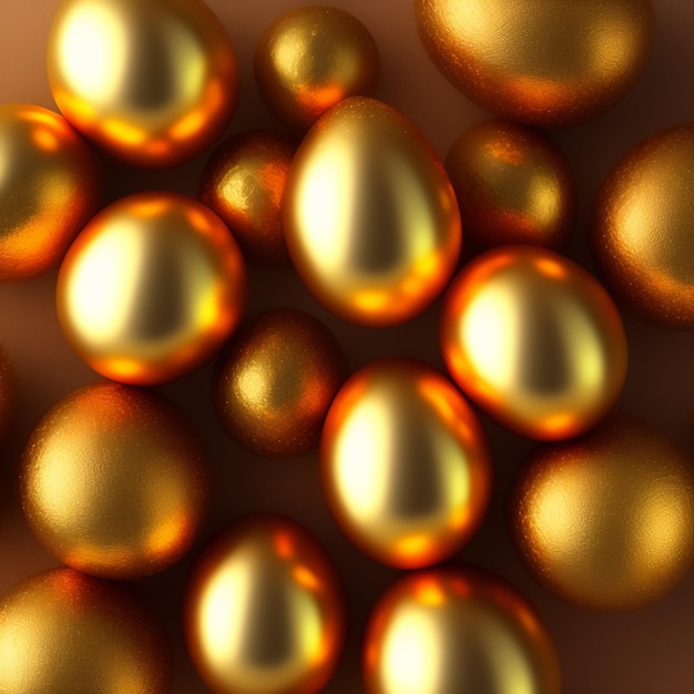Un montón de huevos dorados sobre un fondo marrón.