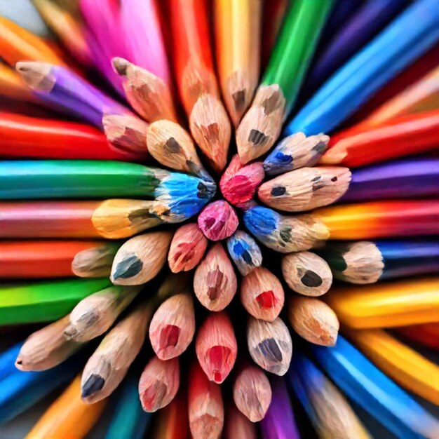 un montón de lápices de colores están alineados en un círculo
