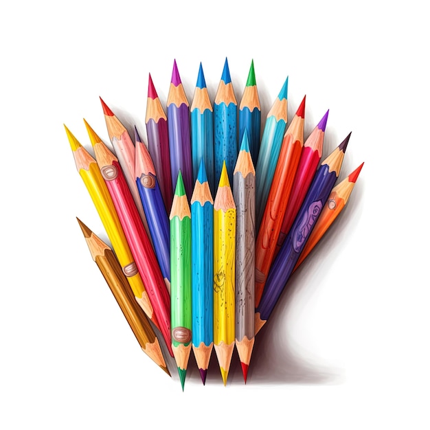 un montón de lápices de colores están apilados en un círculo