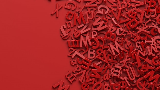 Un montón de letras del alfabeto rojo 3d sobre un fondo rojo