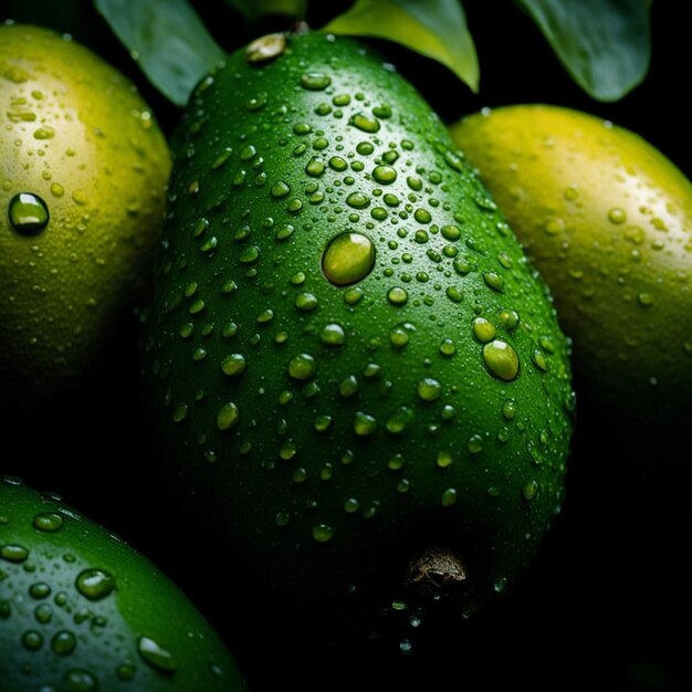 un montón de limas con gotas de agua en ellas