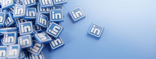 Un montón de logotipos de LinkedIn en azul