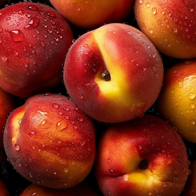 Un montón de manzanas con gotas de agua sobre ellas.