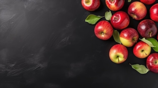 Un montón de manzanas rojas sobre un fondo negro