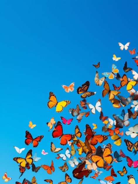 Foto un montón de mariposas vuelan en el cielo