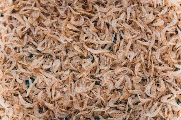 Un montón de mercado de fondo de camarón seco para vender Detalle de textura de pila de primer plano tono rosa pálido brillante