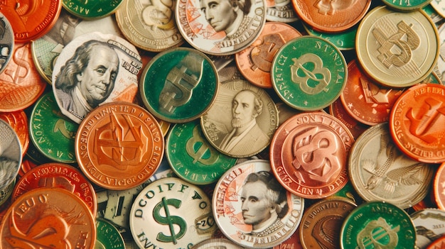 Foto un montón de monedas con una de ellas leyendo dcff