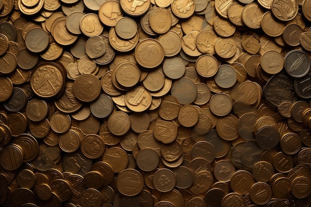un montón de monedas de oro viejas de la colección del año de plata