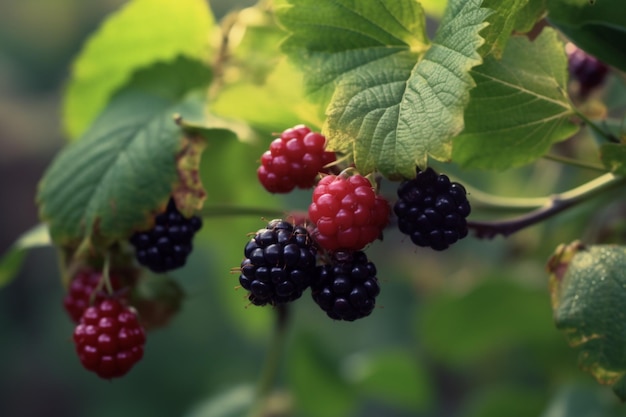 Un montón de moras en una rama