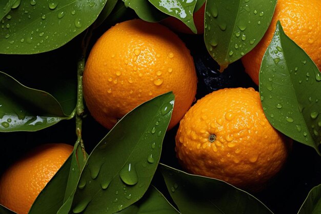 Un montón de naranjas con gotas de agua sobre ellas.