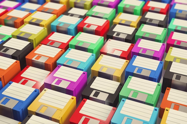 Foto un montón de nuevos disquetes coloridos