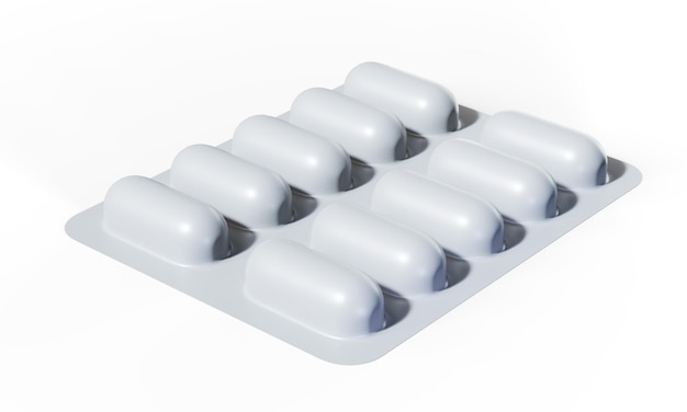 Foto un montón de pastillas blancas cápsulas de medicina en un fondo blanco renderizado en 3d