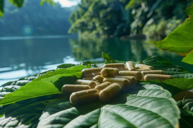 Un montón de pastillas están en una hoja