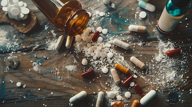 un montón de pastillas que están en una mesa