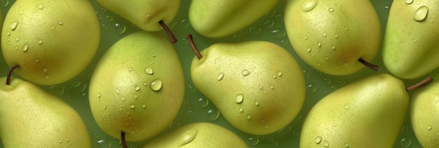 Foto un montón de peras verdes con gotas de agua en ellas