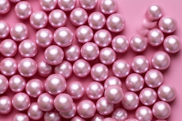 Un montón de perlas rosas sobre un fondo rosa.