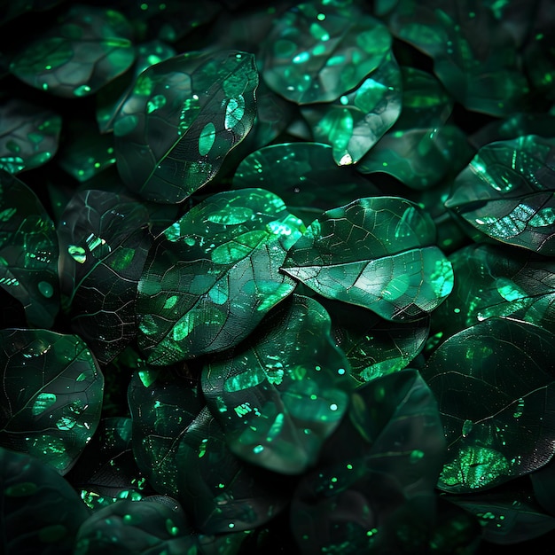 un montón de piedras preciosas verdes con la palabra " l " en ella