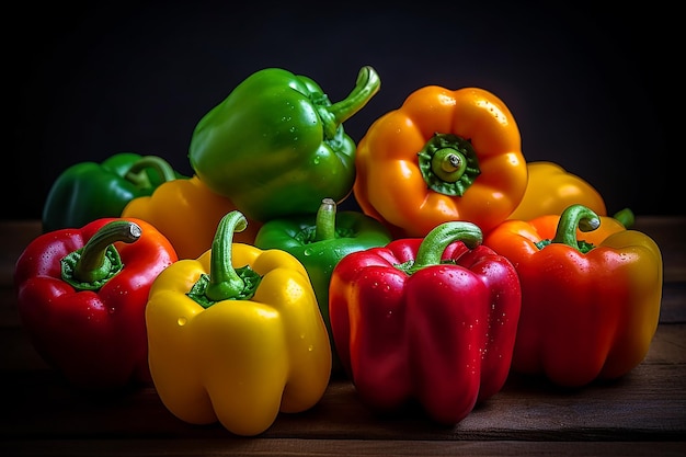 Un montón de pimientos coloridos con uno que dice "campana verde"