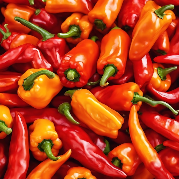 un montón de pimientos rojos con uno amarillo que dice son
